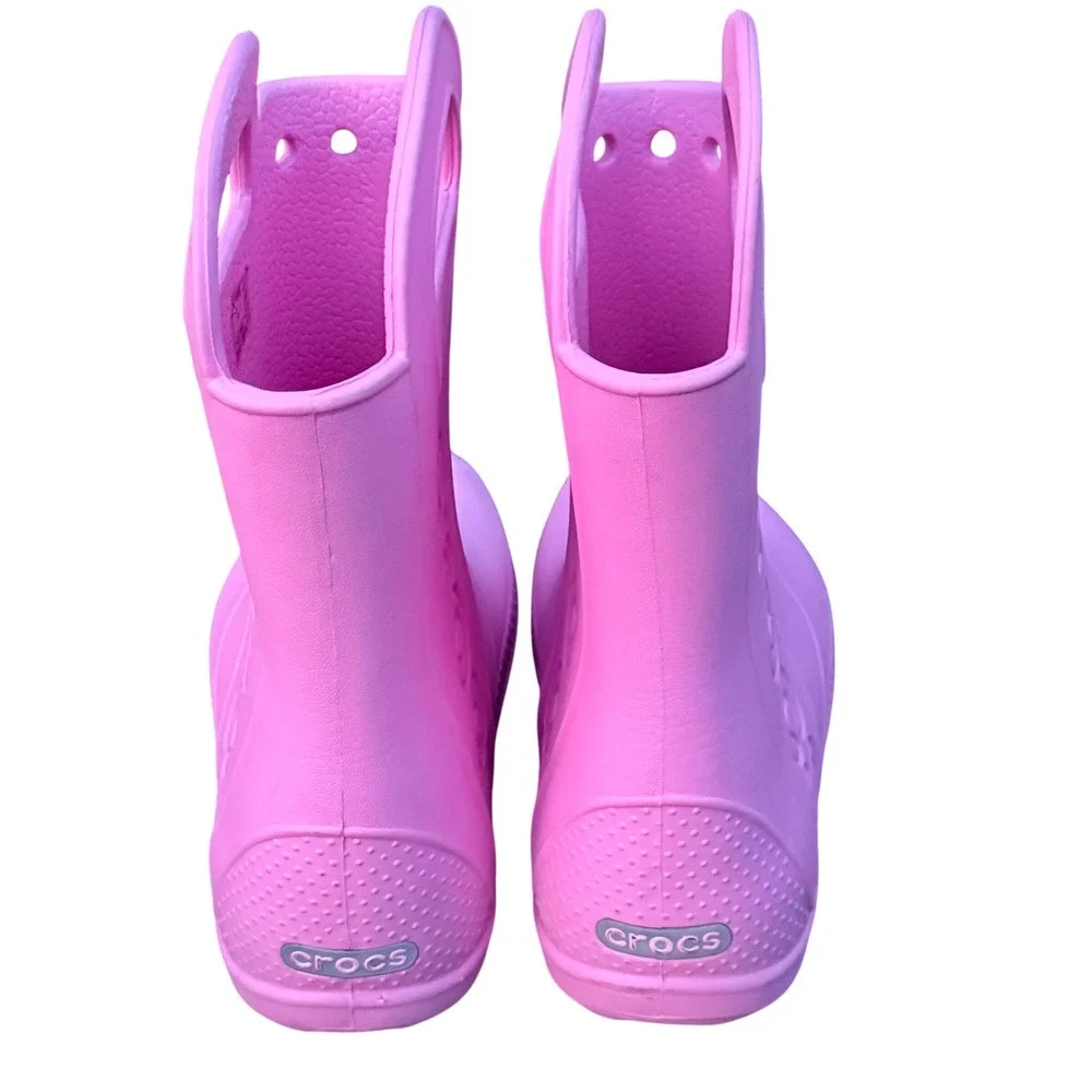 Crocs Handle It Rain Boots Kids Junior 2 Pink Waterproof Lightweight Pull On J2